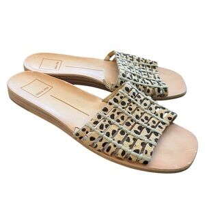 Dolce Vita Leopard Woven Slide Sandals — Beige & Black